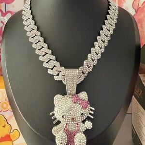 Sanrio Silver and Pink Hello Kitty Necklace